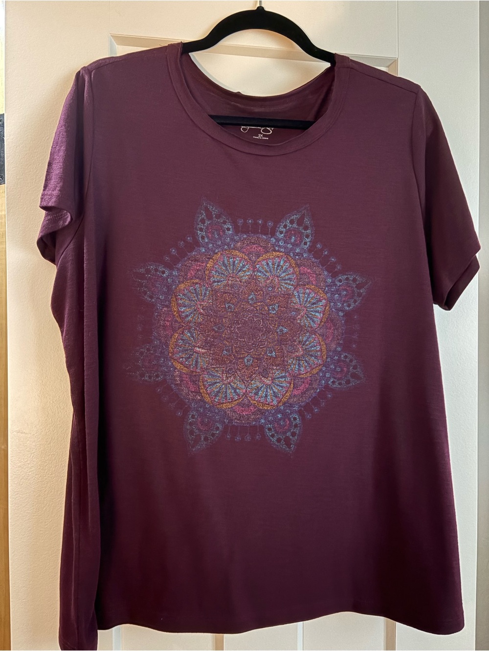 Jessica Simpson Burgundy Short-Sleeve Tee with Mandala Graphic 2X